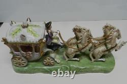 Vintage CAPODIMONTE ITALY Porcelain Figurine Carriage with Horses for CINDERELLA