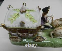 Vintage CAPODIMONTE ITALY Porcelain Figurine Carriage with Horses for CINDERELLA