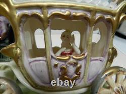 Vintage CAPODIMONTE ITALY Porcelain Figurine Carriage with Horses for CINDERELLA