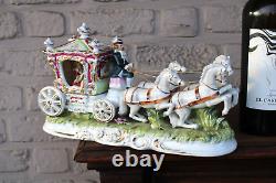 Vintage CAPODIMONTE PACELLI marked porcelain statue coach princess horses