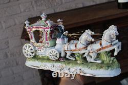 Vintage CAPODIMONTE PACELLI marked porcelain statue coach princess horses