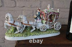 Vintage CAPODIMONTE PACELLI marked porcelain statue coach princess horses