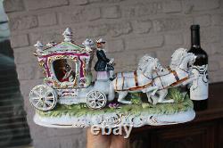 Vintage CAPODIMONTE PACELLI marked porcelain statue coach princess horses