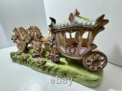 Vintage Capodimonte Armqani Porcelain Horse Drawn Royal Carriage Cinderella