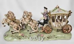 Vintage Capodimonte Four Horse Carriage Figurine, Lady in Coach & Driver, 1950s