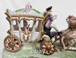 Vintage Capodimonte Four Horse Carriage Figurine, Lady in Coach & Driver, 1950s