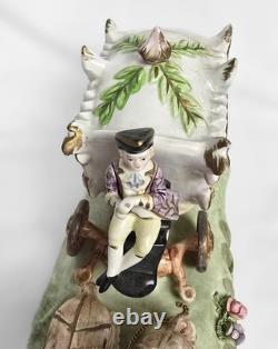 Vintage Capodimonte Four Horse Carriage Figurine, Lady in Coach & Driver, 1950s