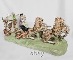 Vintage Capodimonte Four Horse Carriage Figurine, Lady in Coach & Driver, 1950s