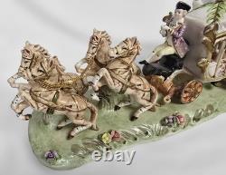Vintage Capodimonte Four Horse Carriage Figurine, Lady in Coach & Driver, 1950s