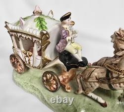 Vintage Capodimonte Four Horse Carriage Figurine, Lady in Coach & Driver, 1950s