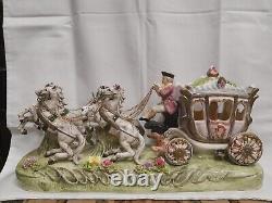 Vintage Capodimonte Italy Porcelain Lady/Princess Horse-Drawn Carriage