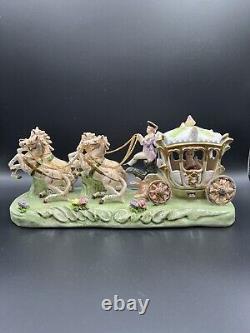 Vintage Capodimonte Neopolitan Porcelain Horse Drawn Royal Carriage Cinderella