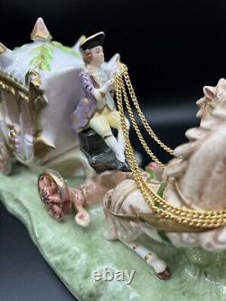 Vintage Capodimonte Neopolitan Porcelain Horse Drawn Royal Carriage Cinderella