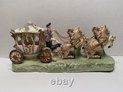 Vintage Capodimonte Porcelain 4 Horse Drawn Carriage with Driver and Lady