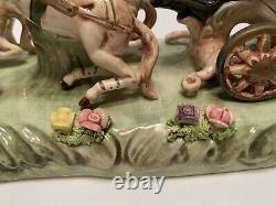 Vintage Capodimonte Porcelain 4 Horse Drawn Carriage with Driver and Lady