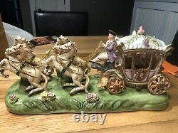 Vintage Capodimonte Porcelain 4 Horse Drawn Carriage withDriver & Lady-14x7x5