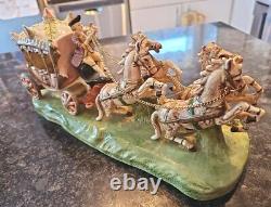 Vintage Capodimonte Porcelain 4 Horse Drawn Carriage withDriver & Lady-14x7x5