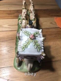 Vintage Capodimonte Porcelain 4 Horse Drawn Carriage withDriver & Lady-14x7x5