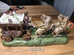 Vintage Capodimonte Porcelain 4 Horse Drawn Carriage withDriver & Lady-14x7x5