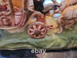 Vintage Capodimonte Porcelain 4 Horse Drawn Carriage withDriver & Lady-14x7x5