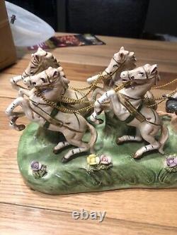 Vintage Capodimonte Porcelain 4 Horse Drawn Carriage withDriver & Lady-14x7x5