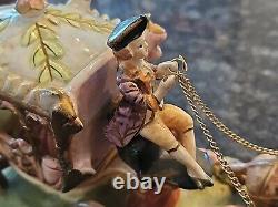 Vintage Capodimonte Porcelain 4 Horse Drawn Carriage withDriver & Lady-14x7x5