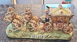 Vintage Capodimonte Porcelain 4 Horse Drawn Carriage withDriver & Lady-14x7x5