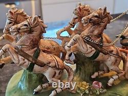 Vintage Capodimonte Porcelain 4 Horse Drawn Carriage withDriver & Lady-14x7x5