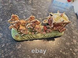 Vintage Capodimonte Porcelain 4 Horse Drawn Carriage withDriver & Lady-14x7x5