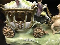 Vintage Capodimonte Porcelain Cinderella In Horse Drawn Carriage Italy