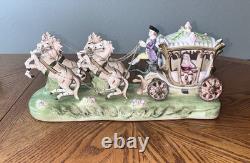 Vintage Capodimonte Porcelain Horse Drawn Carriage Italy EUC