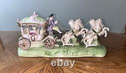 Vintage Capodimonte Porcelain Horse Drawn Carriage Italy EUC