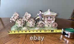 Vintage Capodimonte Porcelain Horse Drawn Carriage Italy EUC
