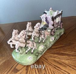 Vintage Capodimonte Porcelain Horse Drawn Carriage Italy EUC