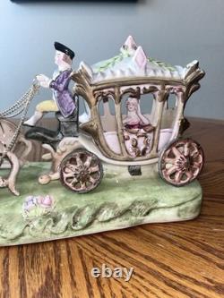 Vintage Capodimonte Porcelain Horse Drawn Carriage Italy EUC