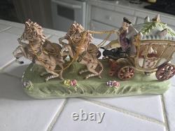 Vintage Capodimonte Porcelain Horse Drawn Carriage With Cinderella Italy
