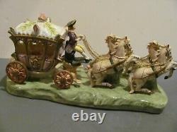 Vintage Capodimonte Porcelain Lady in Carriage with 4 Horses Figurine 14 Signed