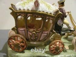 Vintage Capodimonte Porcelain Lady in Carriage with 4 Horses Figurine 14 Signed