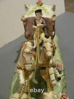 Vintage Capodimonte Porcelain Lady in Carriage with 4 Horses Figurine 14 Signed