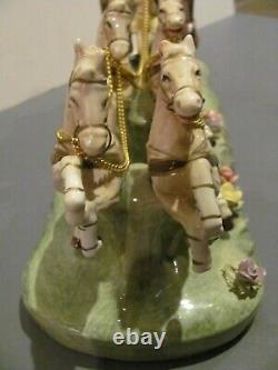 Vintage Capodimonte Porcelain Lady in Carriage with 4 Horses Figurine 14 Signed