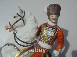 Vintage Capodimonte Porcelain Soldier on Rearing Horse Figure 11 1/4