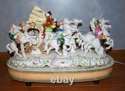 Vintage Capodimonte Style Porcelain Cinderella Carriage Horses TV Lamp 19LX8WX14