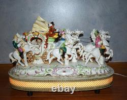 Vintage Capodimonte Style Porcelain Cinderella Carriage Horses TV Lamp 19LX8WX14