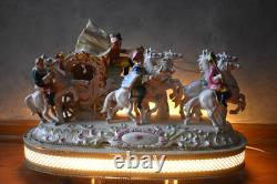 Vintage Capodimonte Style Porcelain Cinderella Carriage Horses TV Lamp 19LX8WX14