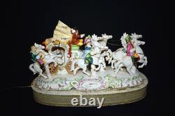 Vintage Capodimonte Style Porcelain Cinderella Carriage Horses TV Lamp 19LX8WX14