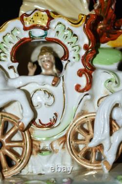 Vintage Capodimonte Style Porcelain Cinderella Carriage Horses TV Lamp 19LX8WX14
