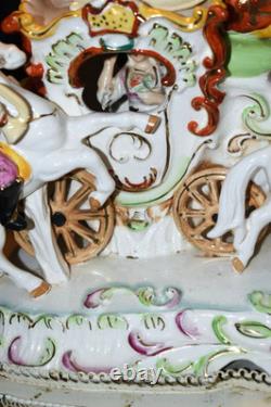 Vintage Capodimonte Style Porcelain Cinderella Carriage Horses TV Lamp 19LX8WX14