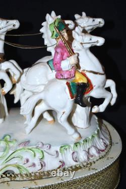 Vintage Capodimonte Style Porcelain Cinderella Carriage Horses TV Lamp 19LX8WX14