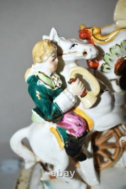 Vintage Capodimonte Style Porcelain Cinderella Carriage Horses TV Lamp 19LX8WX14