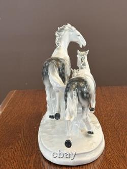 Vintage Carl Scheidig Grafenthal Porcelain Group Of Running Horses Figurine